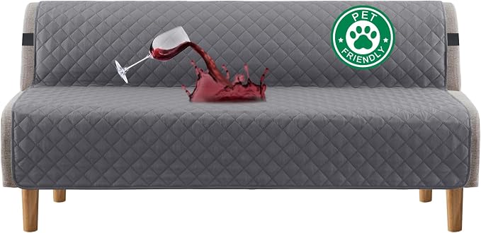 Turquoize 100% Waterproof Futon Cover Futon Slipcover Washable Armless Sofa Bed Slipcover Protector Seat Width Up to 70" with Adjustable Elastic Strap Anti-Slip for Dogs, Gray by Turquoize