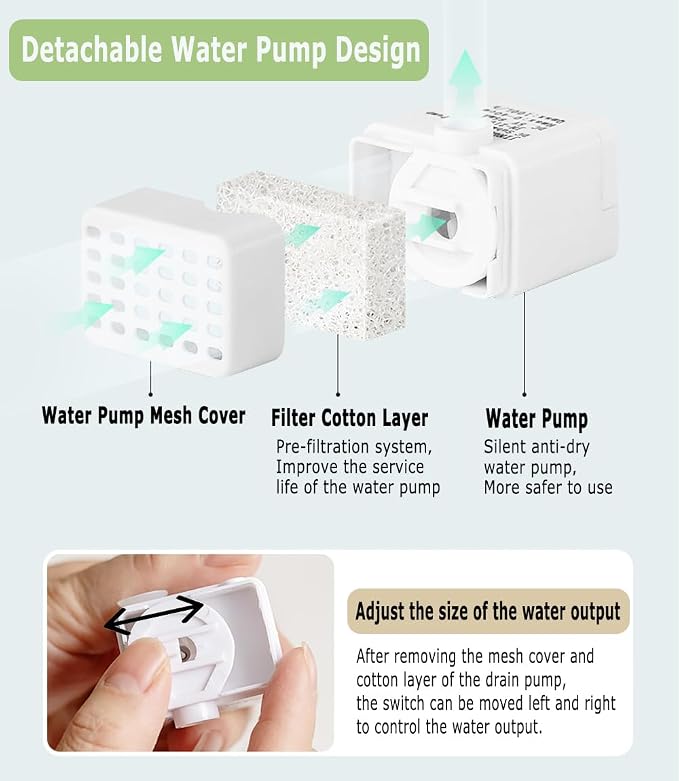 Cat Water Fountain Pump, 2 Pack Replacement Pump for Water Bowl | Pet Water Dispenser Replacement Pump for 45oz/1.3L Ultra Quiet Automatic Pet Drinking Water Dispenser Indoor Drinking - Image 3