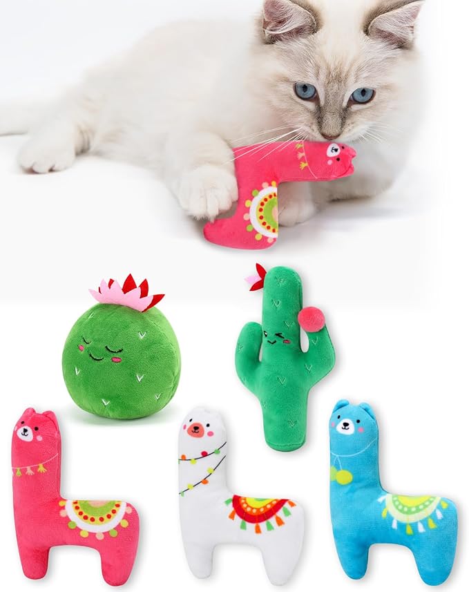 CiyvoLyeen Plush Cactus Llama Catnip Toys for Indoor Cats 5 Pack | Interactive Cactus Llama Cat Chew Toys, Boredom Relief, Soft Durable Plush with Catnip, Funny Gift for Cat Lovers & Kitten by CiyvoLyeen