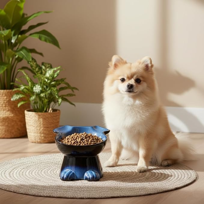 Nihow Elevated Ceramic Dog Bowls: 6.5 Inch Raised Dog Bowl for Food & Water | Food Safe Bowl for Medium/Small Size Dogs - Vivid Blue Puppy Bowls for Protecting Pet's Spine (1 PC) - Image 6