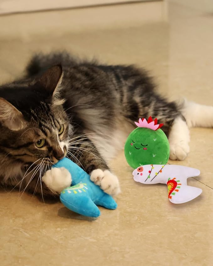 CiyvoLyeen Plush Cactus Llama Catnip Toys for Indoor Cats 5 Pack | Interactive Cactus Llama Cat Chew Toys, Boredom Relief, Soft Durable Plush with Catnip, Funny Gift for Cat Lovers & Kitten - Image 2