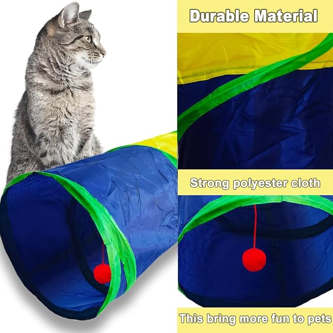 Cat Tunnel Tube Toys，Tunnels for Indoor Cats, 2 Way Foldable | Interactive Pet Crinkle Pop Up Tunnel with Balls Peek Hole Hideaway for Rabbits, Kittens, Ferrets, Puppy Playing & Exploring - Image 4