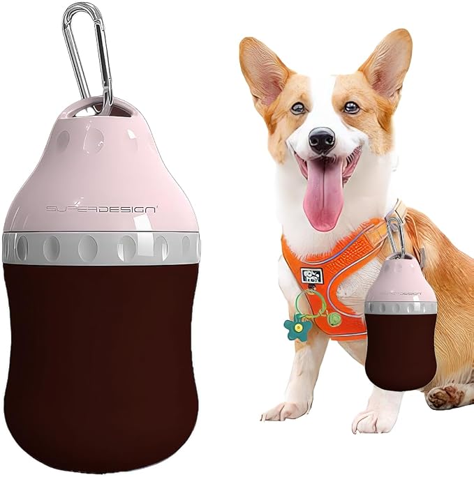 Dog Travel Water Bottle Detachable Bowl Leak Proof Portable ，Silicone Bottle Body，Collapsible and Suitable for Small Pets for Outdoor Walking, Hiking, Travel (Pink, 400 ml) by Unknown