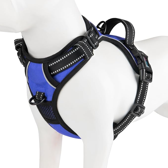 No Pull Dog Harnesses for Small Puppies Reflective Adjustable | Front Clip Vest with 2 Metal Leash Attachment Hooks Soft Handle [Over The Head Design](XS, Royal Blue) by PHOEPET