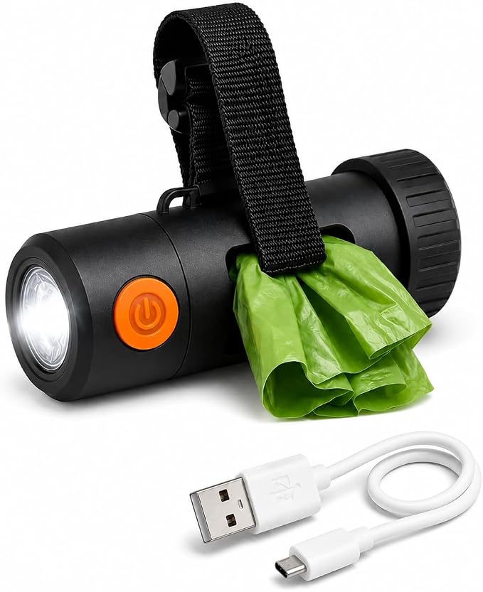 Smart Poop Bag Holder With LED Light - No Batteries Needed - USB-C Rechargeable Special Retracting Function Compact Durable Lightweight Perfect Pet Gift with poop bag opener by SajjaPetPronto