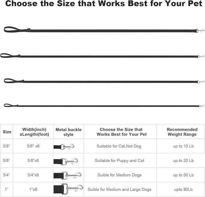 AMAGOOD 6 FT Puppy/Dog Leash, Strong and Durable Traditional Style Leash with Easy to Use Collar Hook, Great for Small, Medium and Large Dogs (1" x 6 ft, Black and Purple (2-Pack)) - Image 9