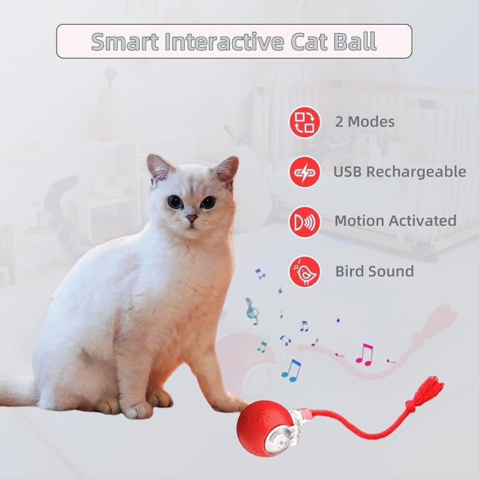 Moving Pet Ball, Cat String Toy for Indoor Cats & Small Dogs | juguetes para gatos|chirping bird cat toy|motion activated cat toy|cat toys for bored indoor adult cats - Image 5