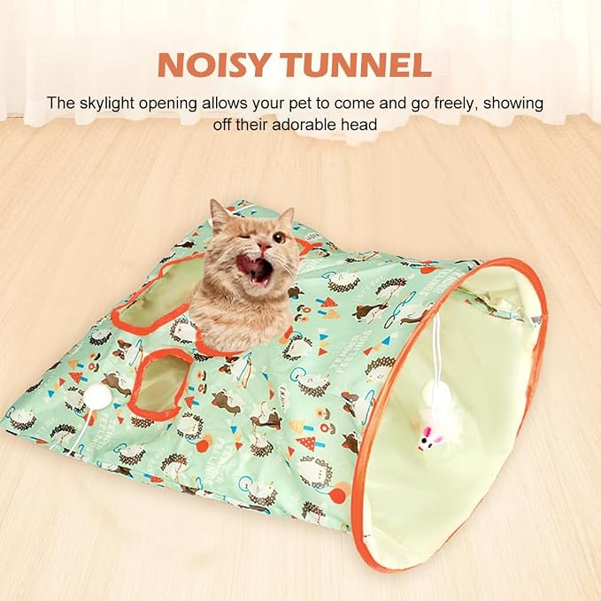 Cat Tunnel Toy, Cat Tunnel Bags with 1 Little Mouse & 3 Ball Crinkle Sack Bag for Cats, Portable Training Cave Collapsible Interactive Drill Bag Toy, Pet Self Interactive Toys - Image 5