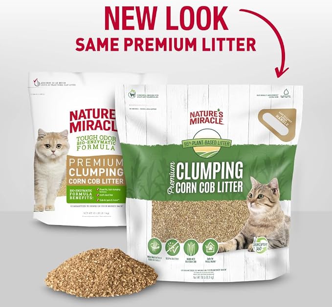 Nature's Miracle Premium Clumping Corn Cob Litter, Tough Odor Bio-Enzymatic Formula, Dust Free, 18lb (2 pack) - Image 9