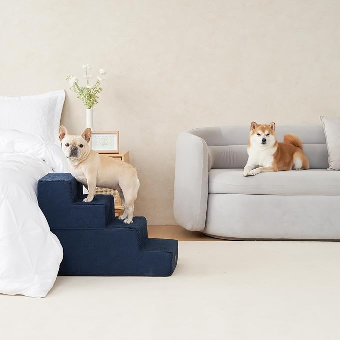 EHEYCIGA Dog Stairs for Bed 20" H, 4-Step Extra Wide Dog Steps, Navy | Pet Steps for Small Dogs and Cats for High Bed, Non-Slip Balanced Pet Ramp Indoor - Image 5