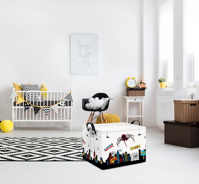 CLOCOR Rectangular Storage Basket Empty,Gift Basket,Waterproof Storage Bin with Handles,Room Decor(City Web) - Image 2