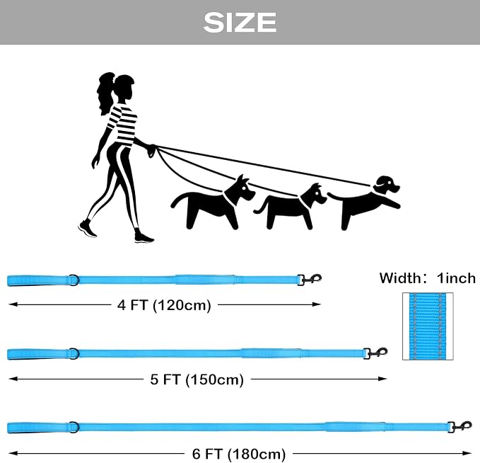 Joytale Dog Leash for Large Dogs that Pull, Double Handle, 6FT, Aqua Blue | Traffic Handle for Control, Padded Handle Reduces Hand Strain, Reflective Stitching for Night Safety, Strong Nylon Webbing - Image 6