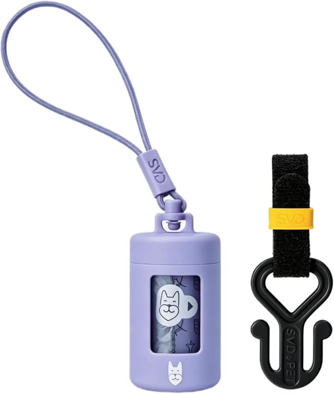 SVD.PET Retractable Dog Poop Bag Dispenser and Waste Bag Holder Kit, Purple | Lightweight, Stretchy Strap Fits Any Dog Leash, Leak-Proof Bag Starter Roll Included, Dog Essentials for Walking and Travel by SVDPET
