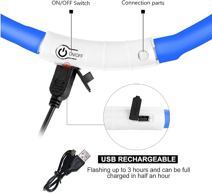 LED Dog Collar,USB Rechargeable Glowing Dog Collars, Light Up Collar Improved Pet Safety &Visibility at Night, 3 Flashing Modes,Water-Resistant Lighted Collar Fits for Small Medium Large Dogs - Image 3