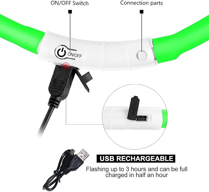 Light Up Dog Collar, Rechargeable Glowing Dog Collar, Light Dog Collar for Night Walking with 1640 FT of Visibility - Brightest LED Dog Collar Light, 3 Flashing Modes, Keeps Your Pets Safe in The Dark - Image 5