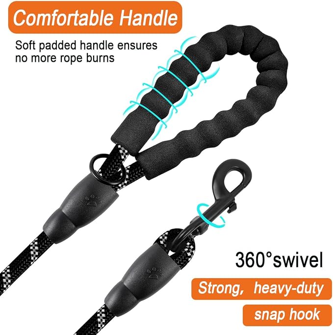 BARKBAY Dog Leashes for Large Dogs Heavy Duty Dog Leash 4/5/6 FT with Comfortable Padded Handle and Highly Reflective Threads for Medium Large Dogs Walking Training Running (5FT-1/2'',Black) - Image 2