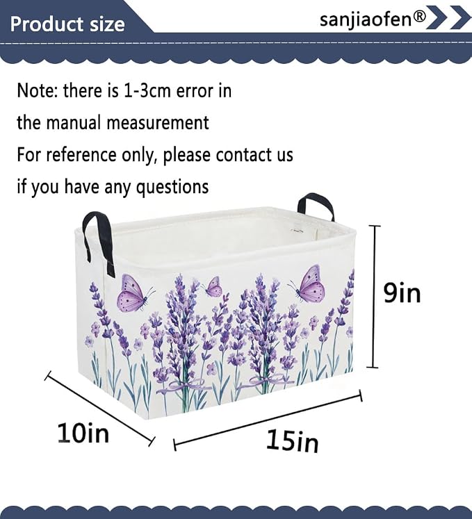 Sanjiaofeng Rectangular Kids Basket Flower Storage Bins,Girls Storage Basket with Handles.Clothers,Books,Kid's Gifts Bins. (lavender) - Image 2
