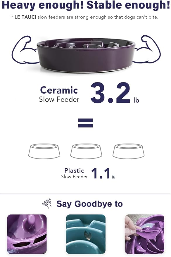 LE TAUCI Dog Bowls Slow Feeder Ceramic, 1.5 Cup Slow Feeding Bowl for Small and Medium Breed, Puzzle Dog Food Bowl for Fast Eater, Maze Purple - Image 6