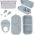 Travel Silicone Baby Feeding Set with 316 Stainless Steel Spoon & Fork ,Silicone Suction Plates, Foldable Bib, Storage Bag - Portable Infant Toddler Utensils, 6-Piece BPA-Free Dishware Kit（gray） by TAOceeXI