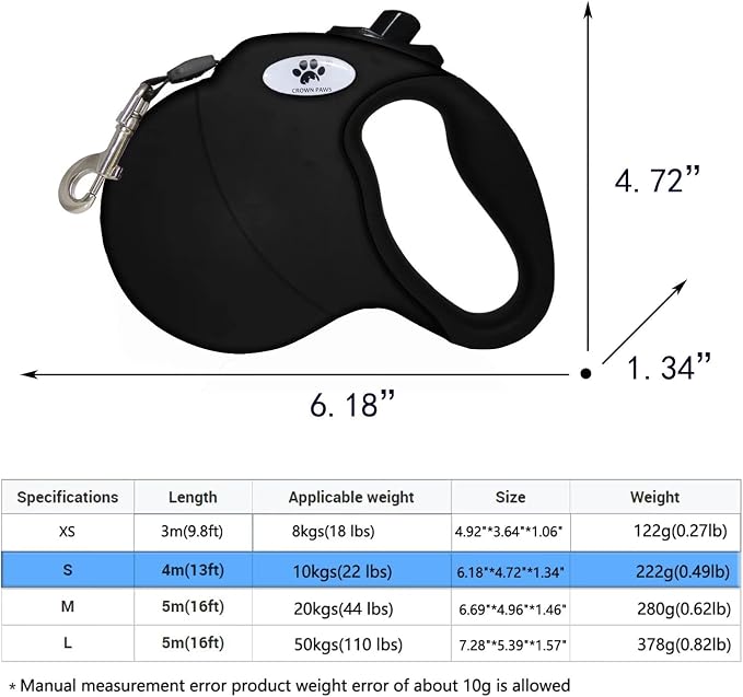 13ft Retractable Dog Leash for Small Breed Dogs up to 22 lbs with a Detachable Chew Proof Extender Wire Ropes (Black S) - Image 2