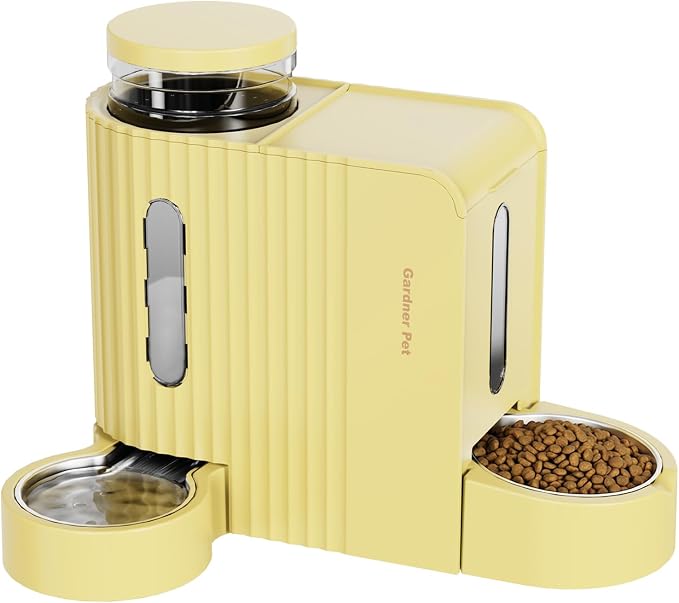 Gardner Pet Gravity Automatic 2-in-1 Pet Feeder, 0.8 Gallons*2 Cat Feeder and Water Dispenser Set, 100% BPA-Free and Stainless Steel Water Bowl for Dogs, Cats, Rabbits, Puppies (Yellow) by GardnerPet