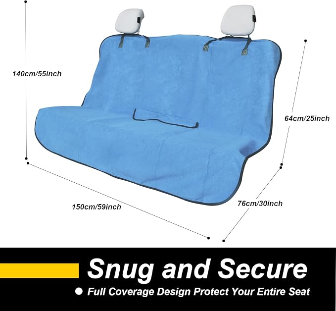 Back Seat Cover for Car Trucks Van SUV,Waterproof Rear Bench Towel Seat Covers for Dogs and Kids,Automotive Backseat Protector (Sky Blue) - Image 4