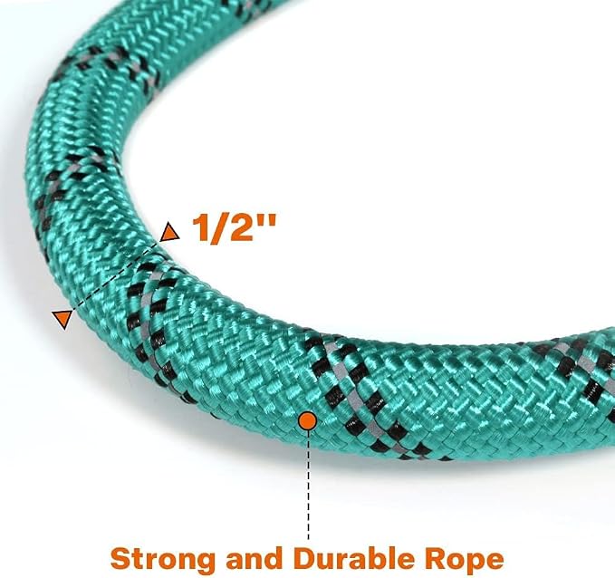 Taglory Rope Dog Leash for Medium Large Dogs, 5 FT Padded Handle, Turquoise | Climbing Rope for Strong Pullers, Reflective for Night Walks and Training, Comfortable Grip, Anti-tangle Swivel Clip 1/2 inch - Image 3