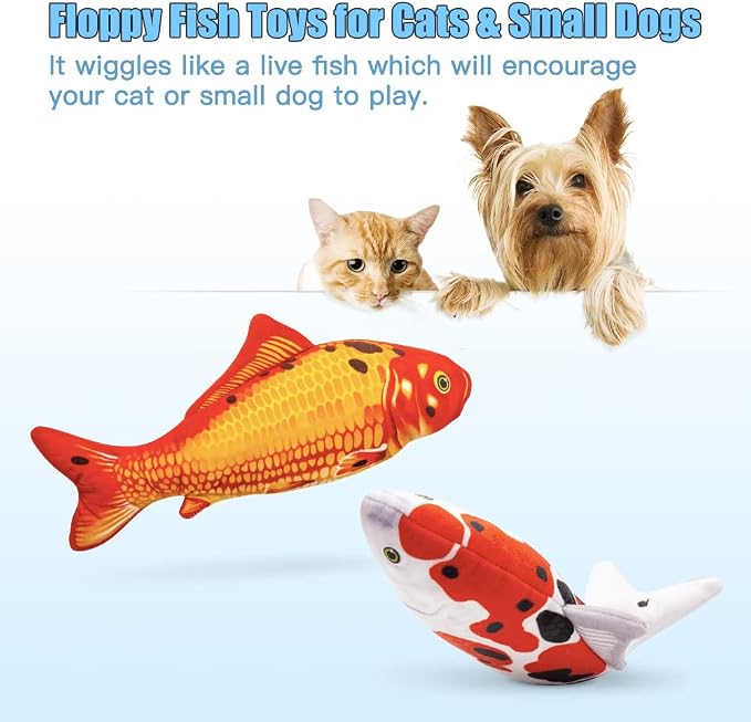 TOOGE 2 Pack 9" Floppy Fish Cat Toys with SilverVine and Catnip for Indoor Cats for Small Dogs Interactive Automatic Flopping Fish Cat Kicker Toys for Cats Puppy Small Dog - Image 3