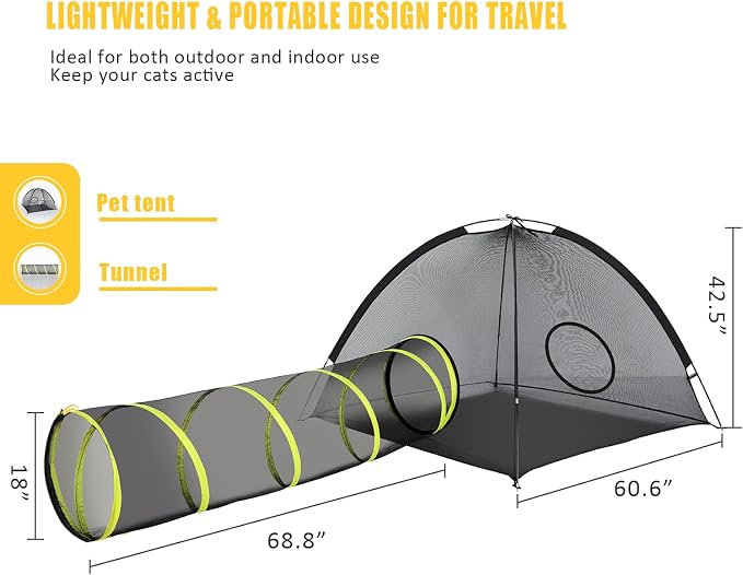 Outdoor Cat Enclosures Indoor, Portable Mesh Tent, Tunnel, Playhouse With Adjustable Harness and Leash for Walking, Colorful Tease Ball for Animals - Image 7