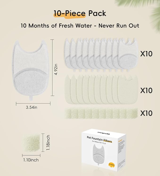 10 Pack Filters Replacement Filter for FS11 Plus, 6 Layer Filter | Suitable for FS11plus, Replace every 1-2 weeks, Fresher Water, 10 Filters + 10 Sponges + 10 Pump Filters - Image 6
