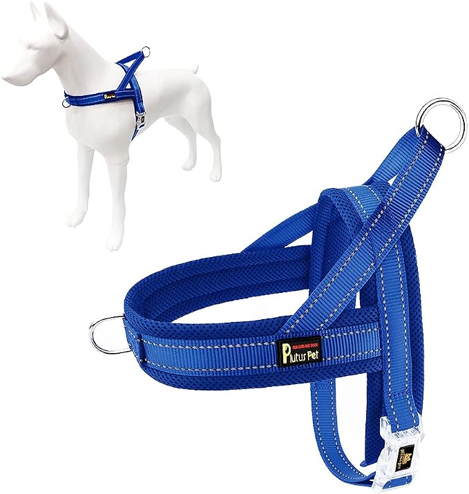 Plutus Pet No Pull Dog Harness for Large Dogs, Breathable Mesh Padded | Adjustable Reflective with Handle, Escape Proof, Quick Fit Pet Vest, Front Clip, for Training and Walking, Royal Blue, L by PLUTUSPET