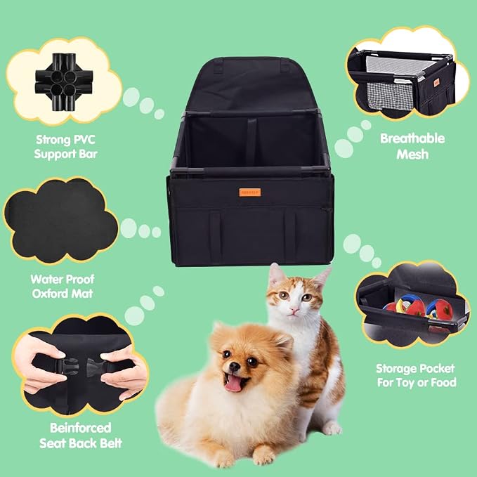 Dog Car Seat Puppy Portable Pet Booster Car Seat with Clip-On Safety Leash and Stable Fram, Anti-Collapse,Perfect for Small Pets - Image 3