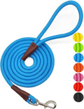 MayPaw 4/6/8/10FT Rope Dog Leash, 6 Classic Solid Colors Strong Nylon Leash | 1/2-Inch Thick Training Leash for Medium Larges Reinforced with Leather Tailor Connection Heavy Duty Silver Clasp (blue 10ft) by MayPaw