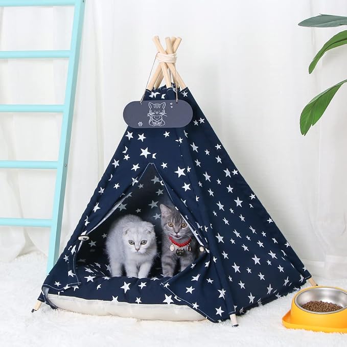 Pet Teepee Tent for Dogs & Cats Dog Bed with Thick Cushion Puppies Play House Removable and Washable - Image 2