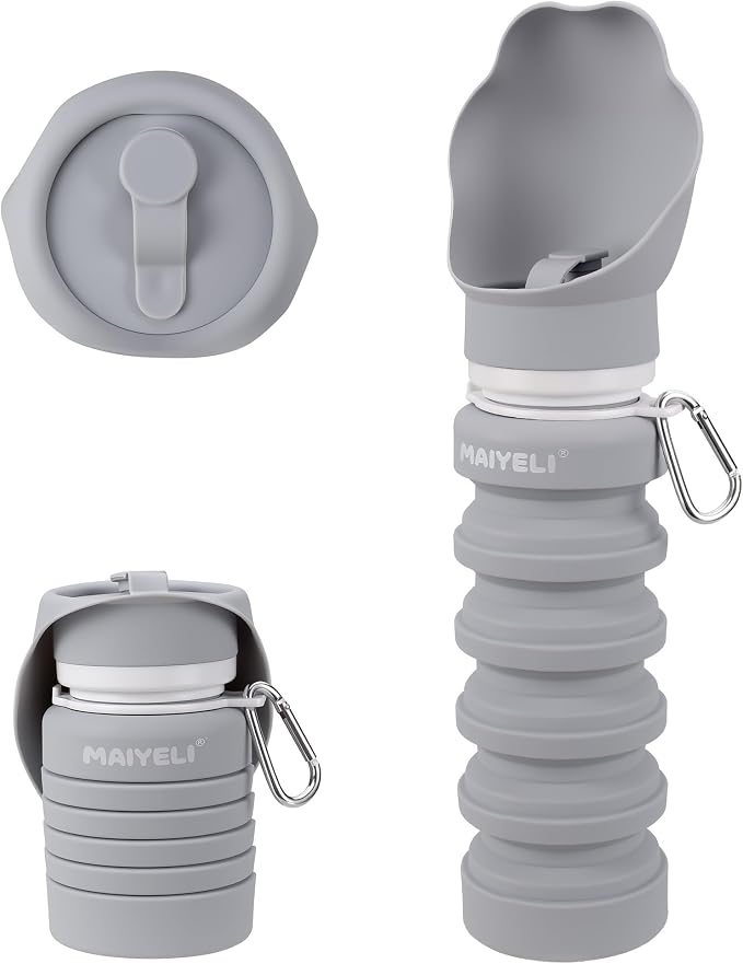 Dog Water Bottle Collapsible & Portable Squeeze, 9oz-17oz Water Dispenser & Folding Bowl,5 Levels Capacity in 1,Carabiner Clip,100% Food-Grade Silicone, Outdoor Walking,Hiking,Travel | Five adjustable capacities, leak-proof design, and BPA-free silicon... by Unknown