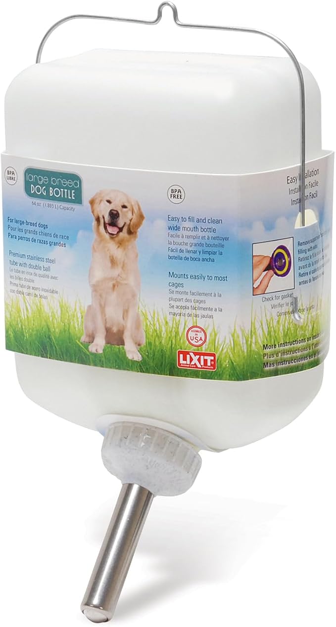 Lixit® Wide Mouth Water Bottles for Large Dogs (White, 64 Ounce) by Lixit
