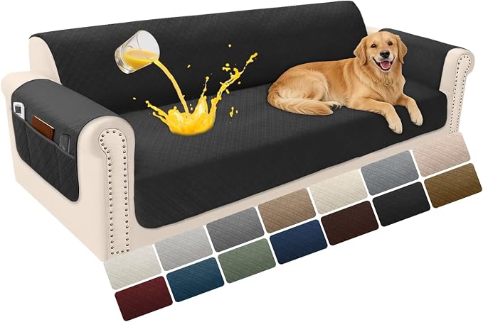 Velvet 100% Waterproof Couch Cover for Dogs Washable Sofa Covers for 3 Cushion Couch Pet Friendly Extra Large Sofa Slipcover Non Slip Furniture Protector with Pockets (X-Large, Black) by YUEVELLASofaCover