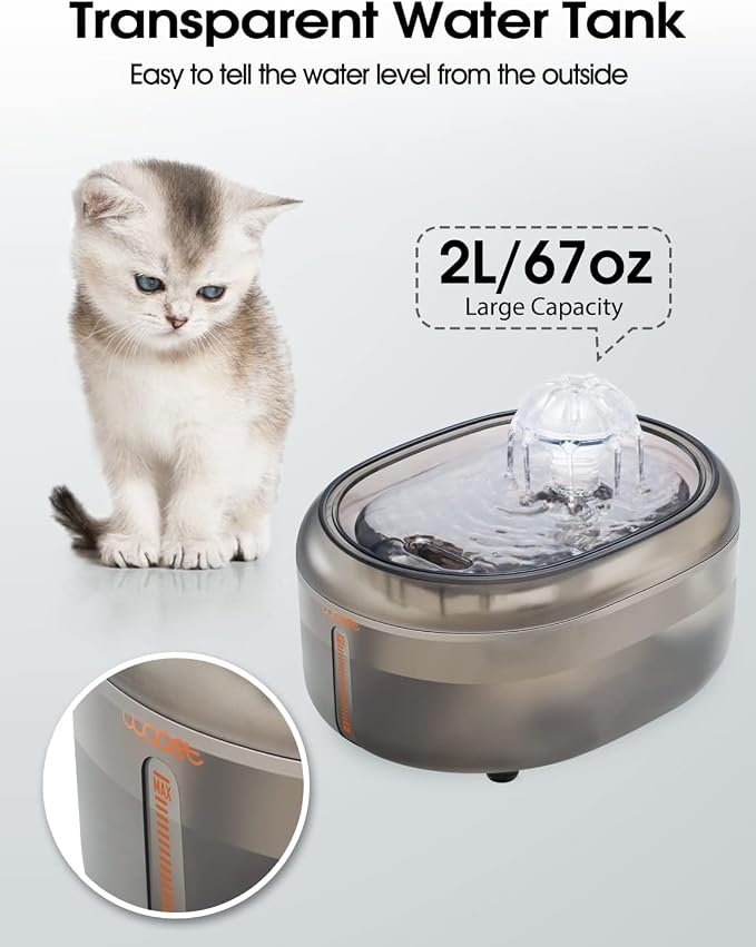 WOPET Cat Water Fountain, 2L Cat Fountain for Drinking- Pet Water Fountain Inside -Automatic Pet Water Dispenser for Cats & Small Dogs, Ultra Quiet Pump, BPA-Free, Visible Water Level - Image 4