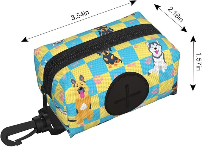 Dog Poop Bag Holder for Leashes - Lightweight Pet Waste Bags Dispenser Doggy Zippered Pouch for Puppy Walking Accessories(Plaid Dog Paw Print Bones) - Image 3
