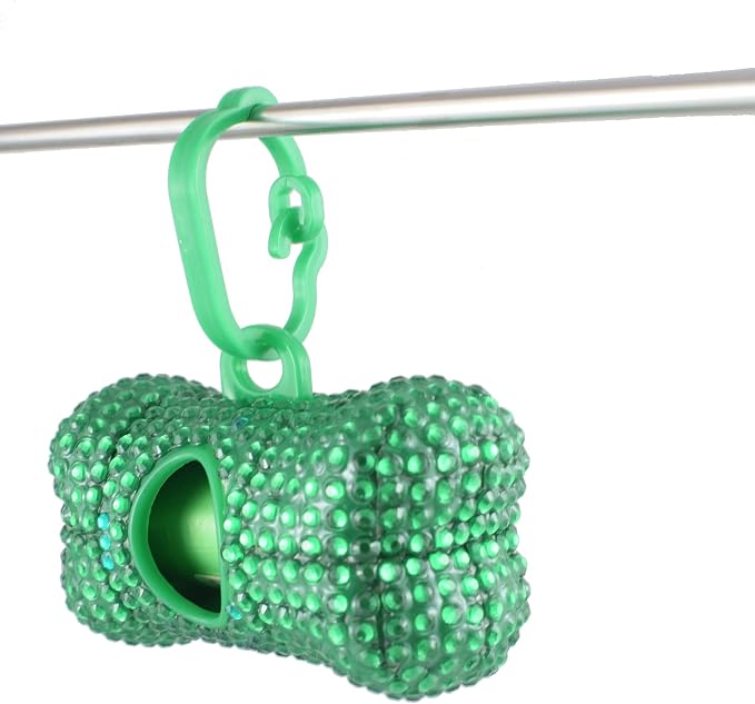 Bling Dog Poop Pickup Bag Dispenser Holder Pet Waste Disposal Bag Pet Trash Bags Holder Bone Shaped Green - Image 5