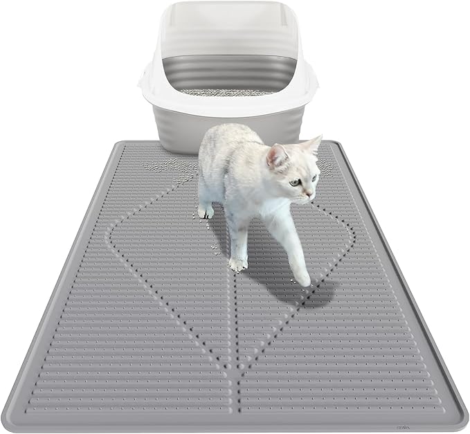Mofason Cat Litter Mat Litter Trapping Mat XXL Grey Silicone Litter Box Mat | Waterproof 38"x25" kitty litter mat for floor; extra large litter trapping, litter matt for cat litterbox easy clean pet mat by Mofason