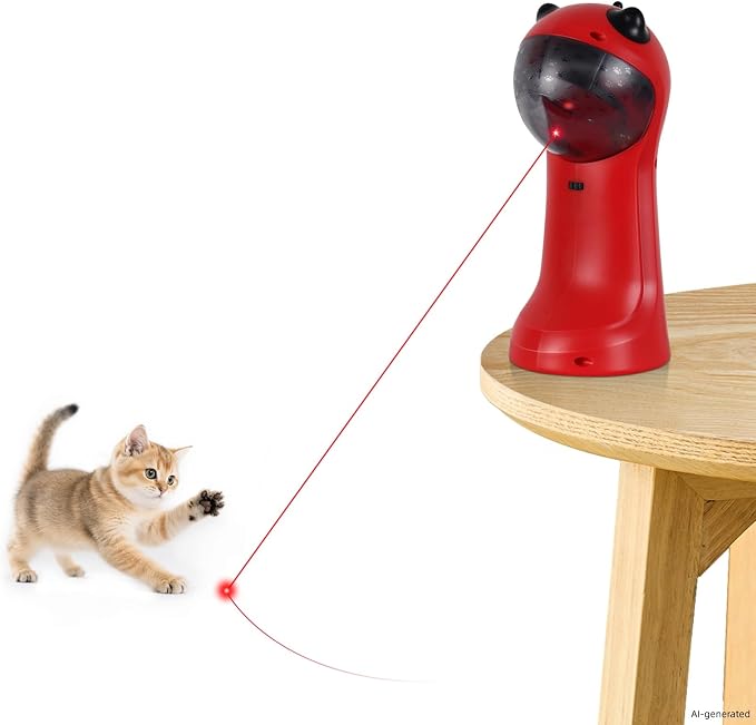 TBTeek Cat Toy, Automatic Cat Toy, 5 Fun Patterns, 4 Speed Modes (Red) | Motion-Activated, Rechargeable, Adjustable Light Angles, Random Trajectory by TBTeek