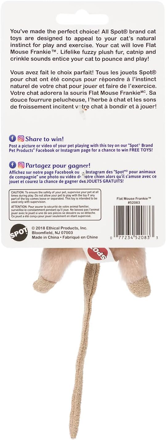 SPOT Flat Mouse Frankie with Catnip - Cat Toy, Fuzzy Mice with Catnip and Crinkle Sound, Perfect Size for Pouncing on, Chasing, Hunting - 5.5in Plush Toys, Assorted Colors - Image 3