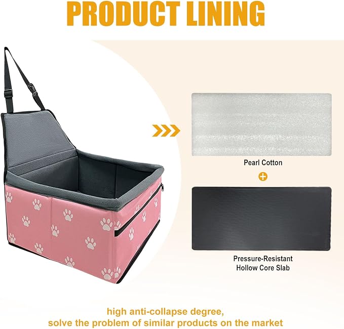 Pet Dog Booster Seat, Upgrading the Framed wall to Prevent Collapse，Breathable and Foldable Pet Car Basket，Removable andWashable pet car seat (Plush Pink) - Image 4