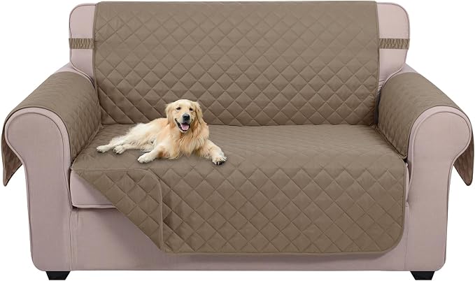 U-NICE HOME Loveseat Sofa Cover for 2 Cushion Couch, Taupe/Taupe | 54''Oversized Loveseat Cover Washable, Pet Friendly, Elastic Straps, Water Repellent, Furniture Protector for 2 Cushion by U-NICEHOME