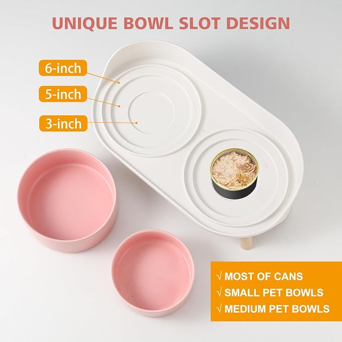 Elevated Ceramic Dog Bowl Set - Double Dog Feeding Bowls with Stand Splash Proof - Raised Dishes for Food and Water - Ideal for Small to Medium Dogs - 2 x 720 ml - 11.3 oz - Pink - Image 5