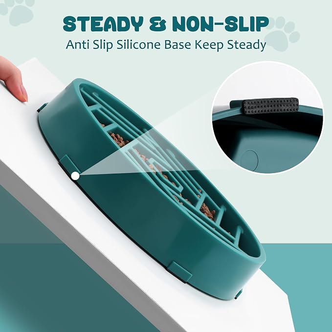 WHIPPY Slow Feeder Dog Bowl, Puzzle Maze Design to Slow Down Eating, 3-Cup Capacity, Anti-Gulping Food Bowl for Medium & Large Dogs,Green - Image 5