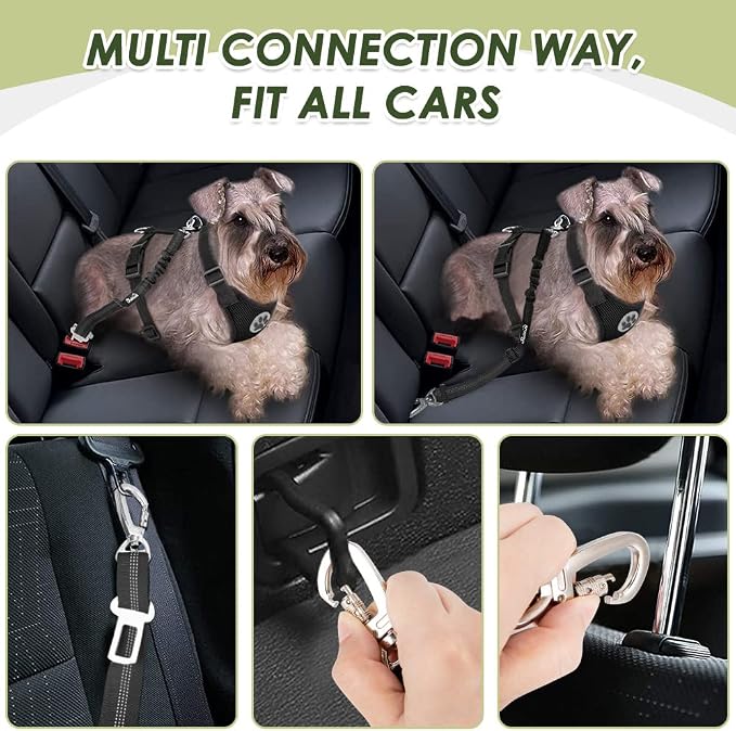 Lukovee Dog Car Harness Seat Belt, Harness & Seatbelt with 2 in 1 Buckle | Adjustable Soft Breathable Mesh Harness, Reflective Elastic Reflective Tether, for Small Medium Large Dogs Pets (Black,M) - Image 2