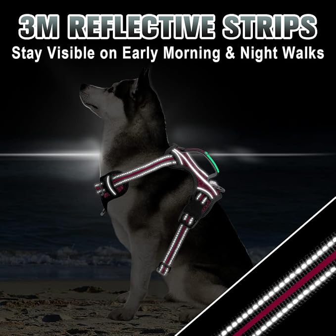 BARKBAY No Pull Dog Harness Large Reflective Dog Harness with Front Clip and Easy Control Handle for Walking Training Running with ID tag Pocket(Pink/Black,L) - Image 7