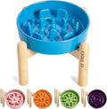 LE TAUCI Ceramic Slow Feed Dog Bowls, Elevated for Small Breeds, 6 inch, Blue, Non-slip by LETAUCI